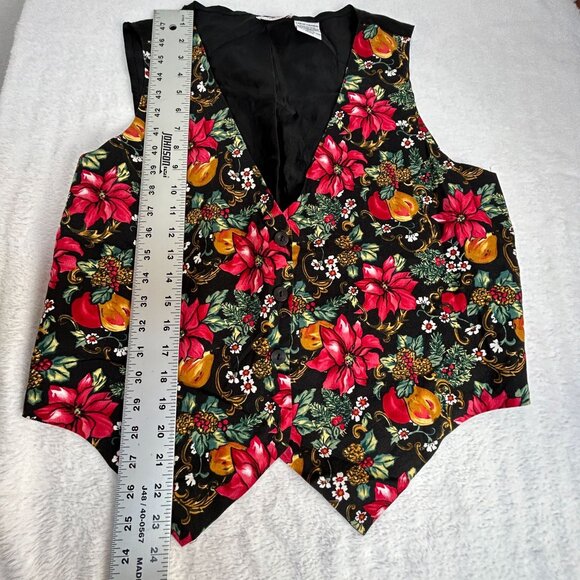 Vintage Nutcracker Womens Large Christmas Holiday Floral Vest Black Cottagecore - Picture 7 of 7